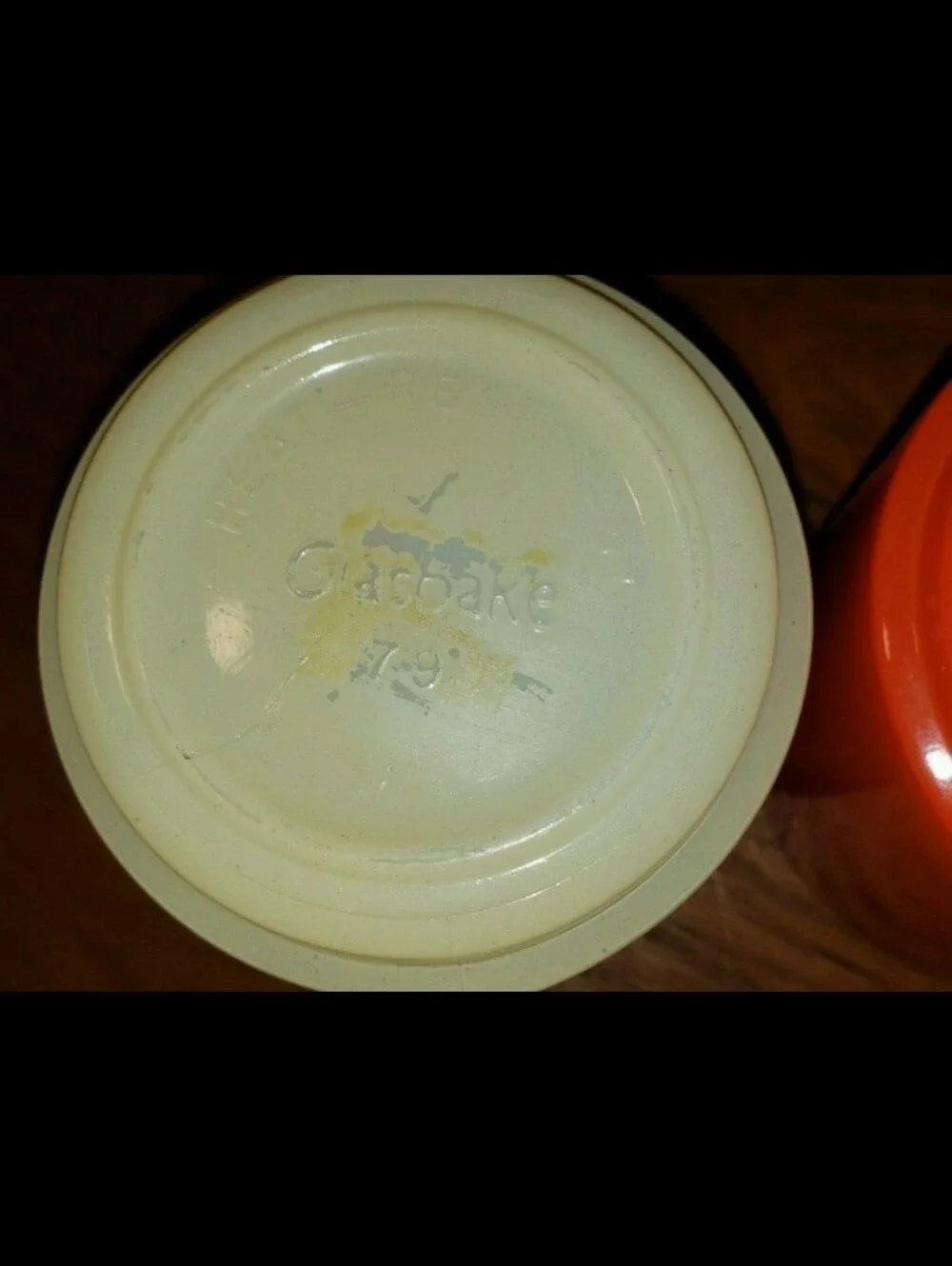 Glasbake Mugs, Set Of Two (2)Orangish-Red & Ivory